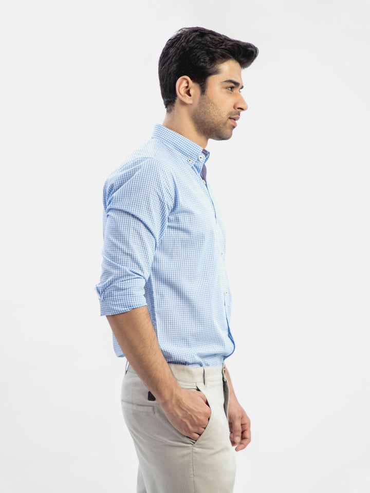 Blue Gingham Button Down Shirt Brumano Pakistan