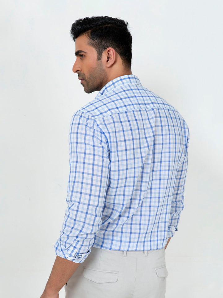 Blue Gingham CottonLinen Button Down Shirt Brumano Pakistan