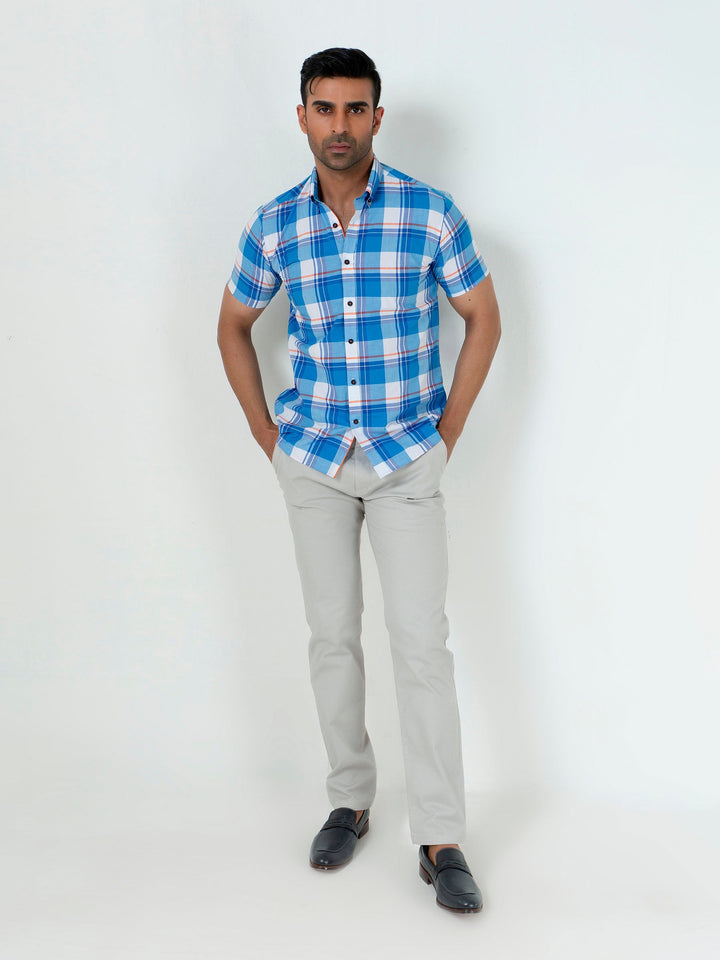 Blue Large Checkered Half Sleeve Shirt Brumano Pakistan