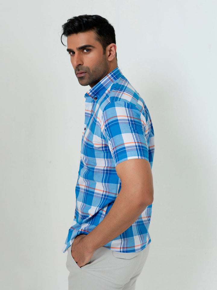 Blue Large Checkered Half Sleeve Shirt Brumano Pakistan