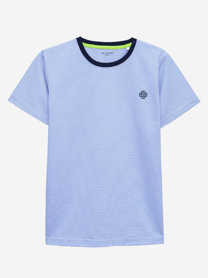 Blue Pinstriped Crew Neck T-Shirt With Contrasting Rib Brumano Pakistan