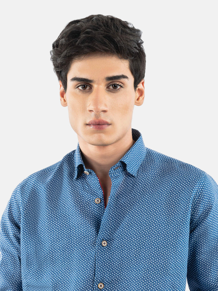 Blue Printed CottonLinen Shirt Brumano Pakistan