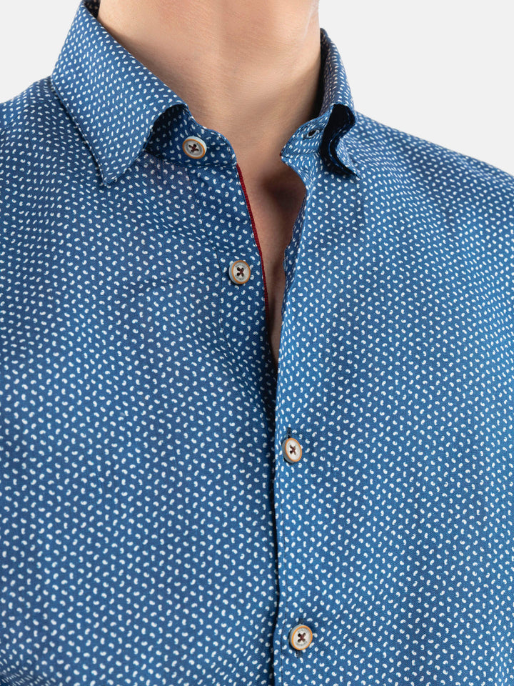 Blue Printed CottonLinen Shirt Brumano Pakistan