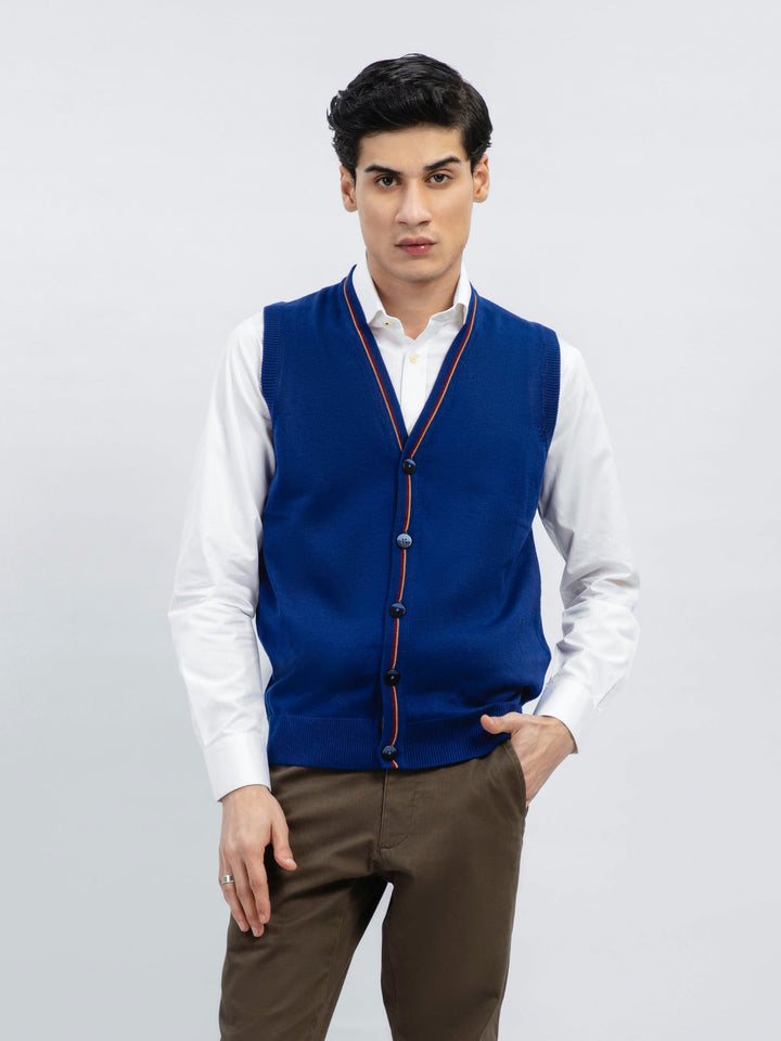 Blue Wool Blended Sleeveless Cardigan Brumano Pakistan