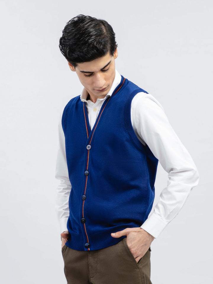 Blue Wool Blended Sleeveless Cardigan Brumano Pakistan