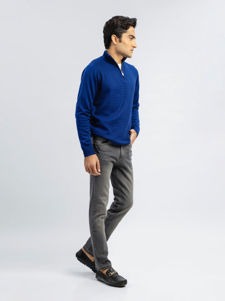 Blue Wool Textured Half-Zip Sweater Brumano Pakistan