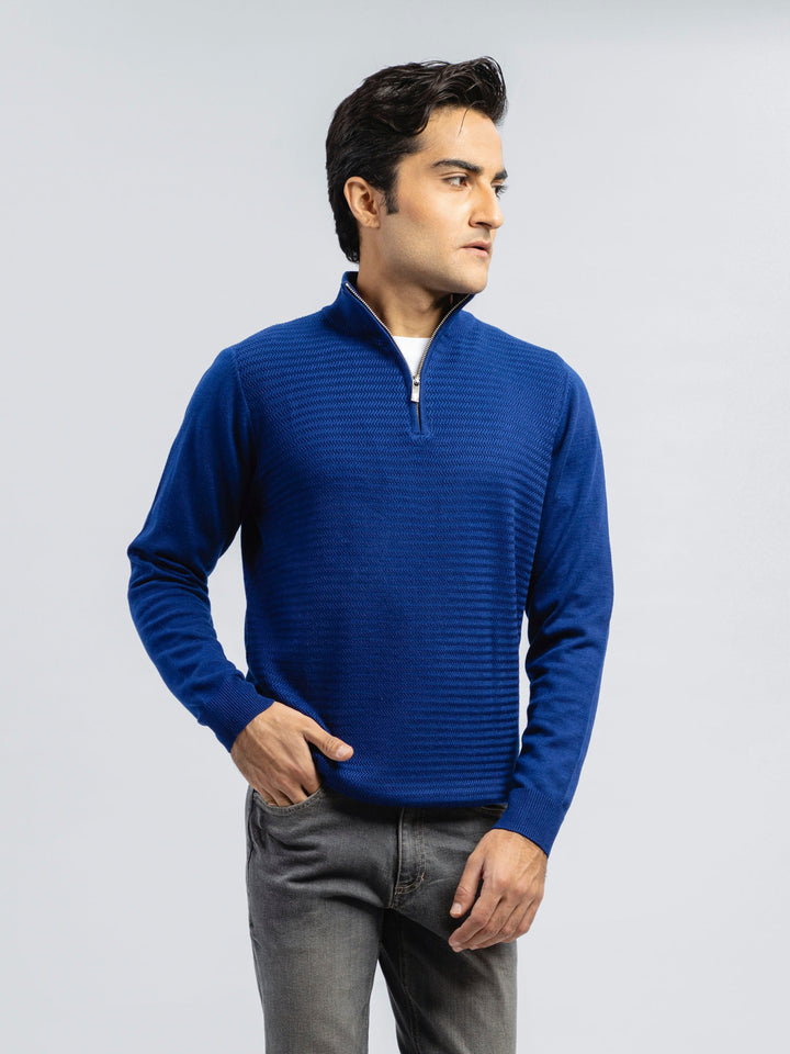 Blue Wool Textured Half-Zip Sweater Brumano Pakistan