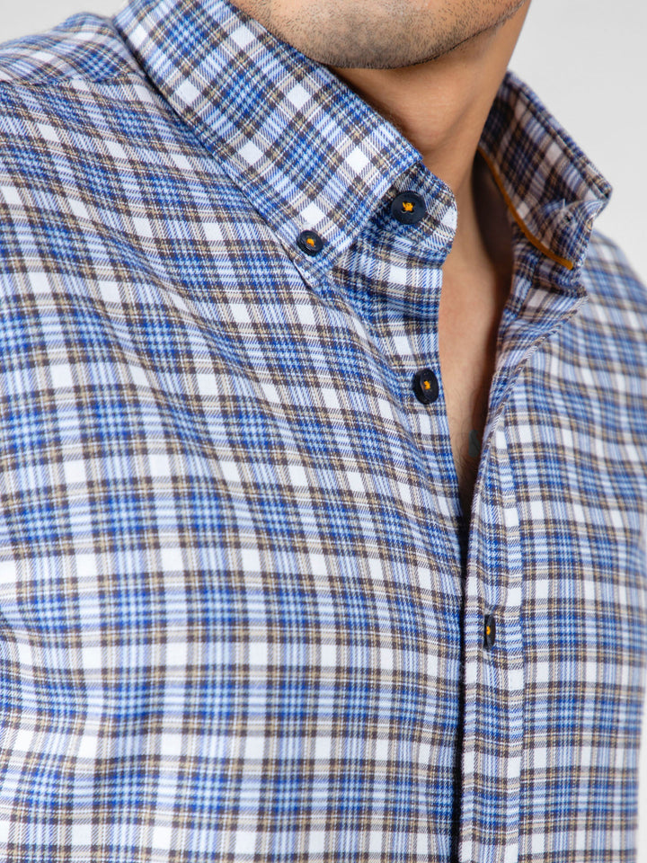 Blue & Brown Flannel Checkered Shirt Brumano Pakistan