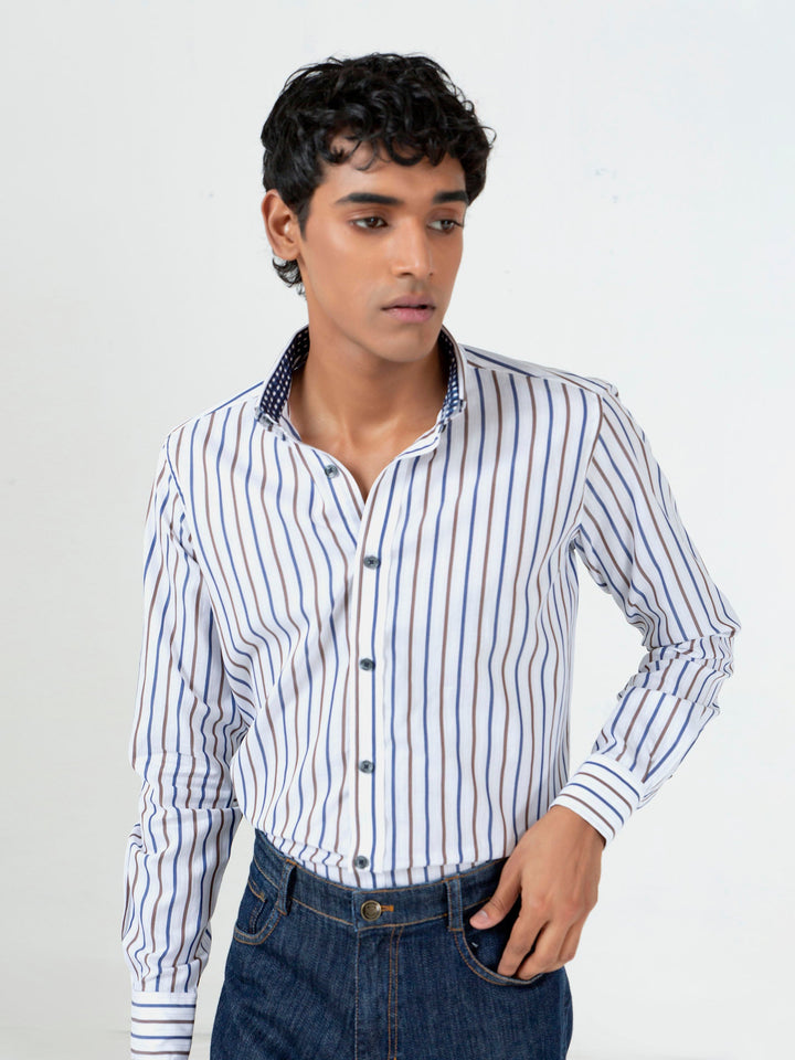 Blue & Brown Striped Button Down Shirt Brumano Pakistan