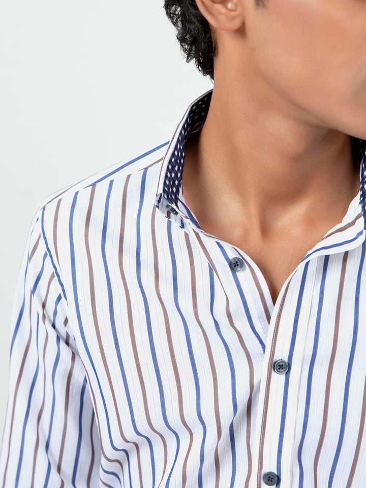 Blue & Brown Striped Button Down Shirt Brumano Pakistan