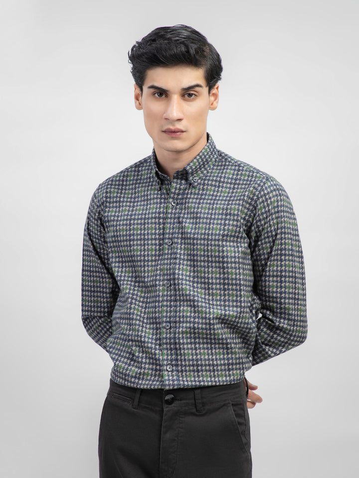 Blue & Green Houndstooth Printed Flannel Shirt Brumano Pakistan