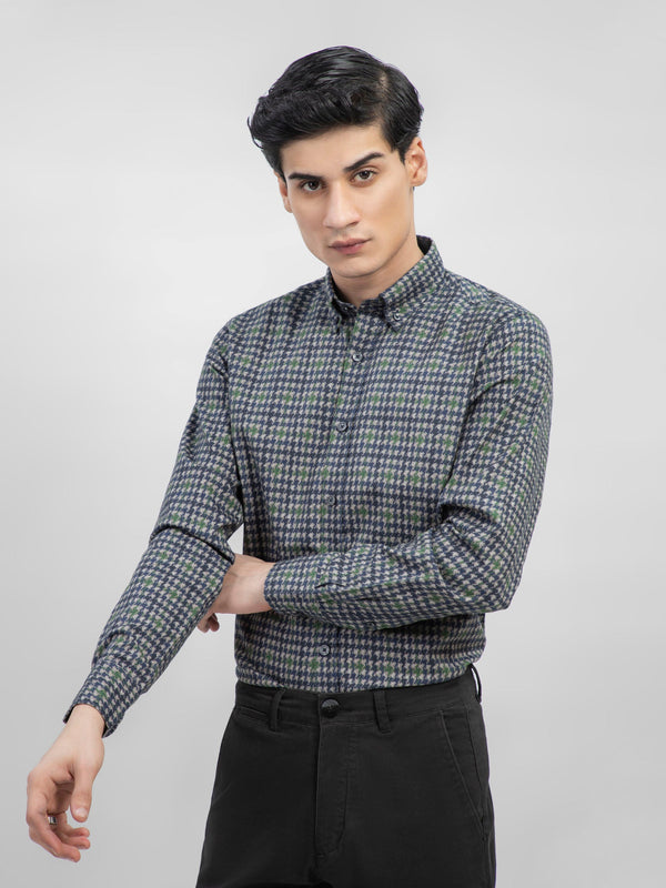 Blue & Green Houndstooth Printed Flannel Shirt Brumano Pakistan