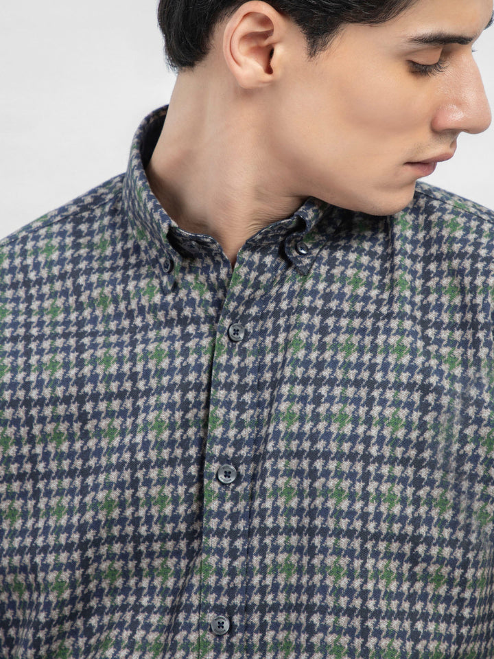 Blue & Green Houndstooth Printed Flannel Shirt Brumano Pakistan