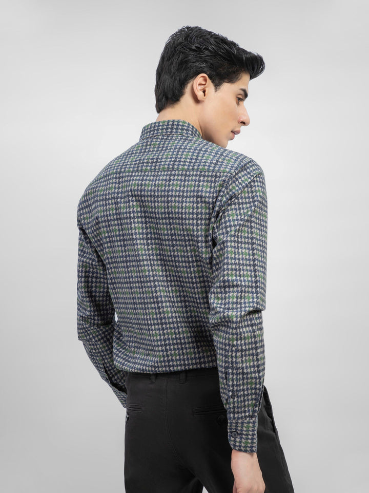 Blue & Green Houndstooth Printed Flannel Shirt Brumano Pakistan