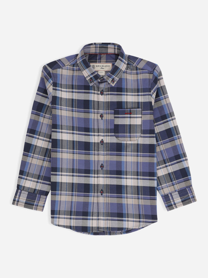 Blue & Grey Tartan Plaid Checkered Casual Shirt Brumano Pakistan