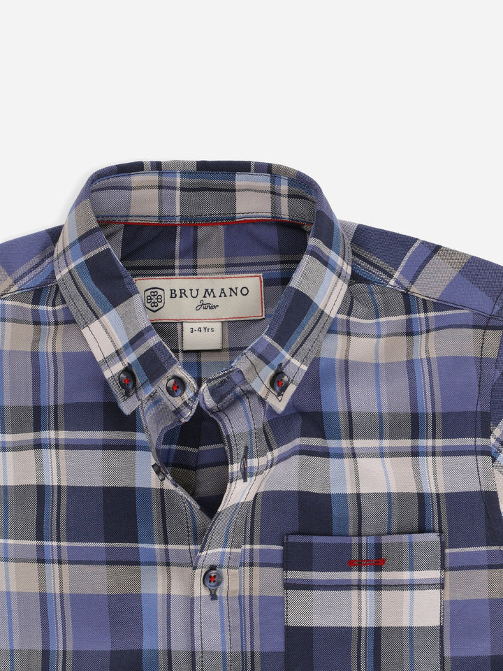 Blue & Grey Tartan Plaid Checkered Casual Shirt Brumano Pakistan