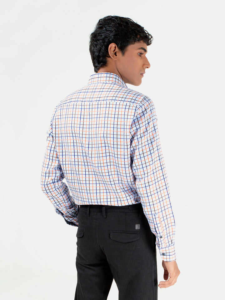 Blue & Orange Windowpane Checkered Button Down Shirt Brumano Pakistan 