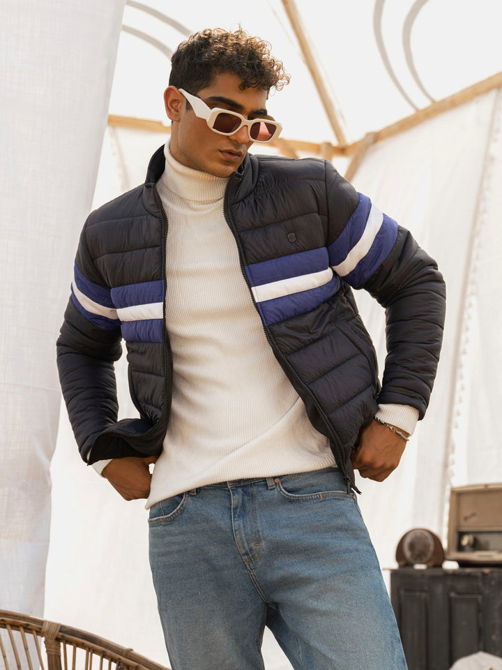 Blue & White Nylon Puffer Jacket