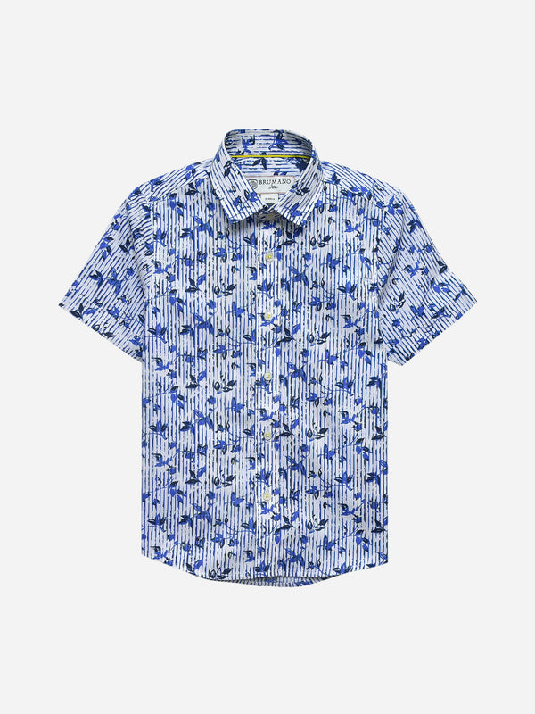 Blue & White Printed Half Sleeve Casual Shirt Brumano Pakistan