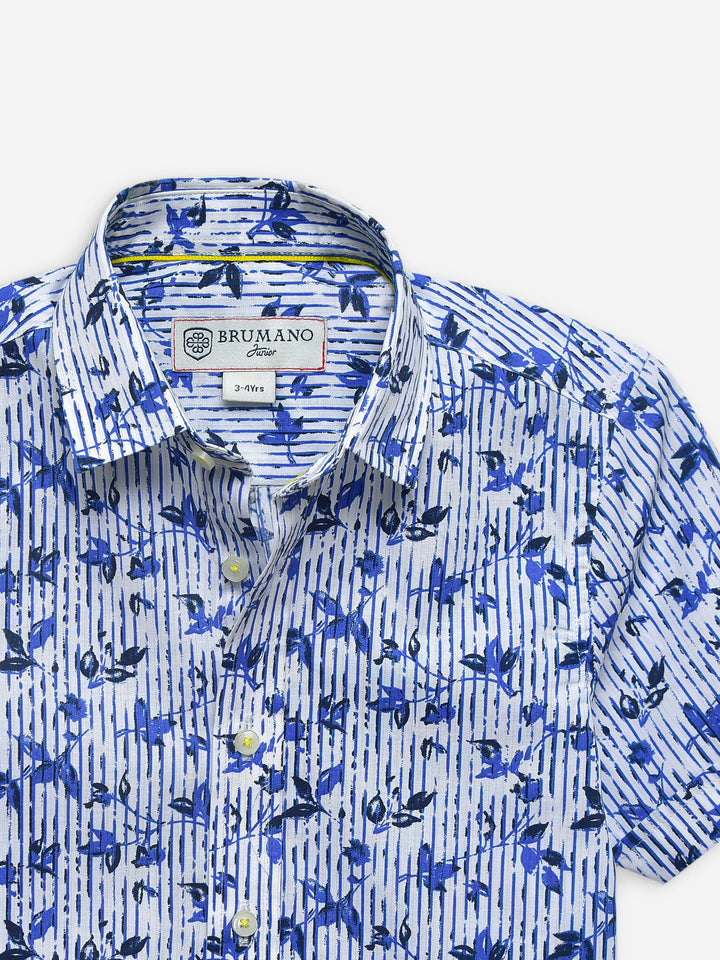 Blue & White Printed Half Sleeve Casual Shirt Brumano Pakistan