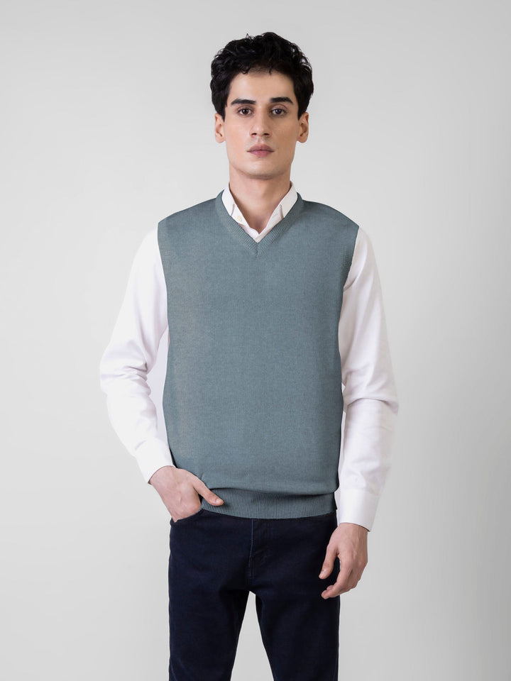 Bluish Grey Sleeveless V-Neck Sweater Brumano Pakistan