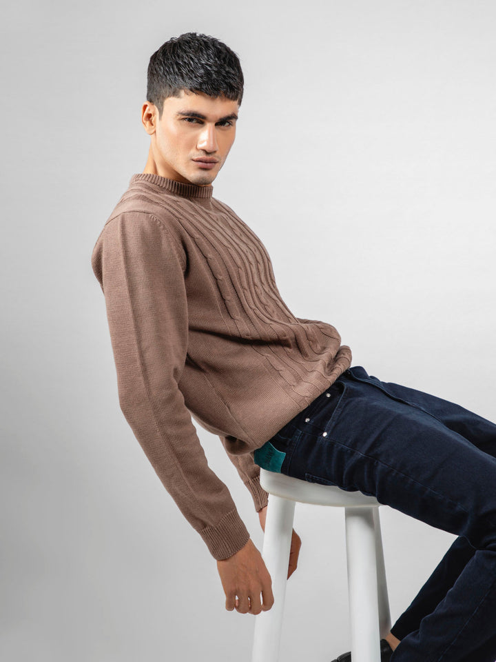 Brown Front Cable Knitted Jumper Brumano Pakistan