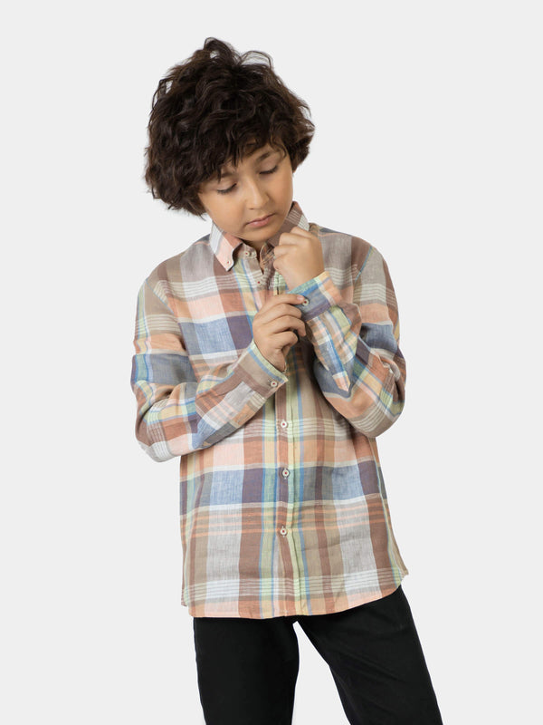 Brown Pastel Multi Color Linen Casual Shirt