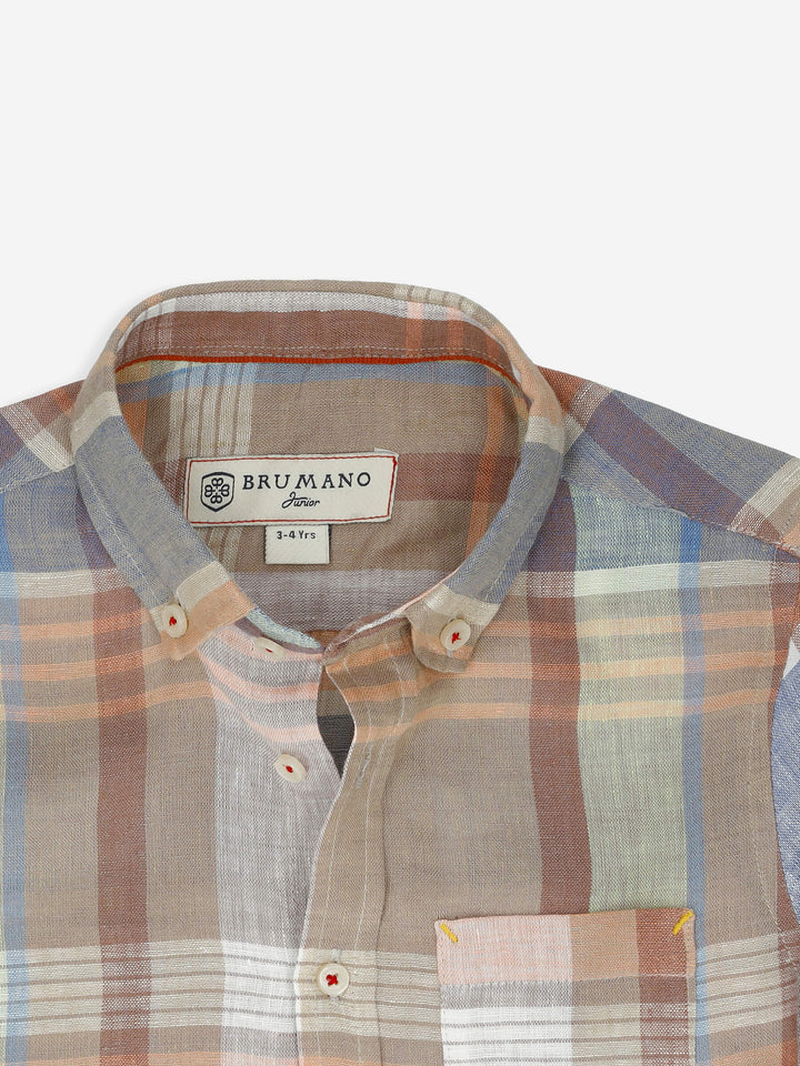 Brown Pastel Multi Color Linen Casual Shirt Brumano Pakistan