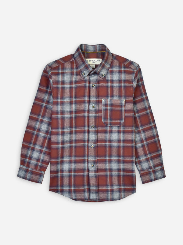 Brown & Grey Flannel Checkered Casual Shirt Brumano Pakistan