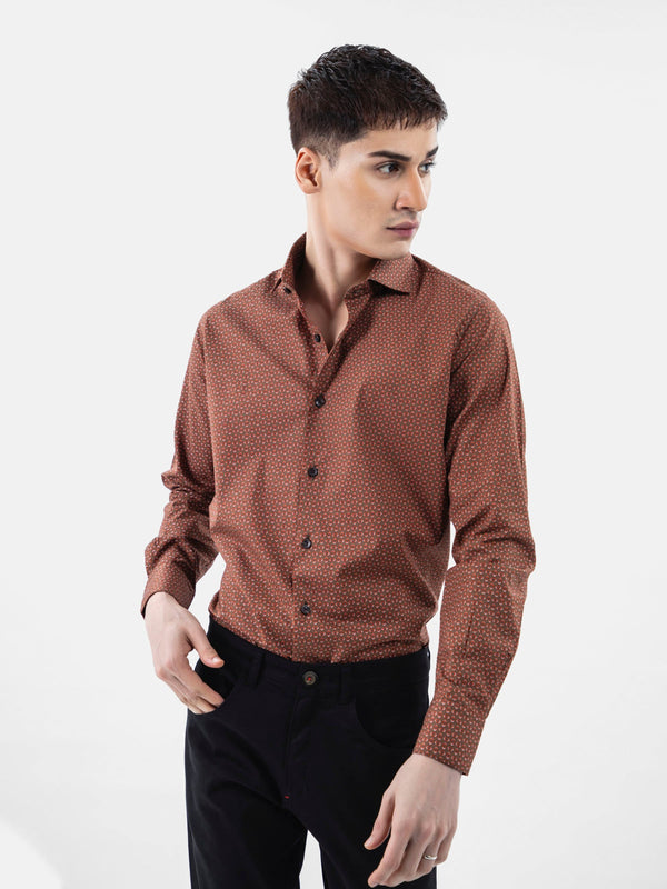 Brown & Red Geometric Printed Shirt