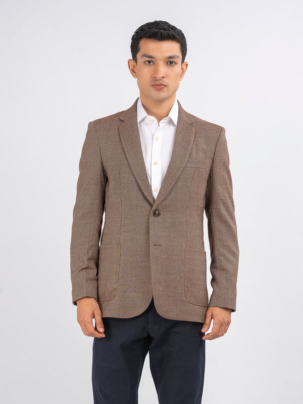 Brown & White Dobby Structured Wool & Cashmere Blazer - Sartoria