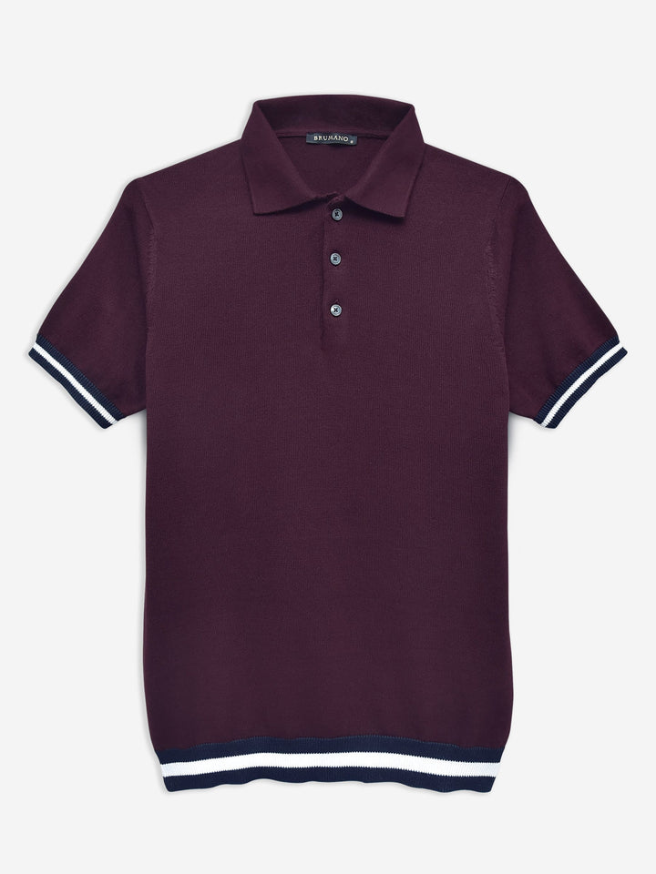 Burgundy Flat Knit Polo With Contrasting Rib Brumano Pakistan