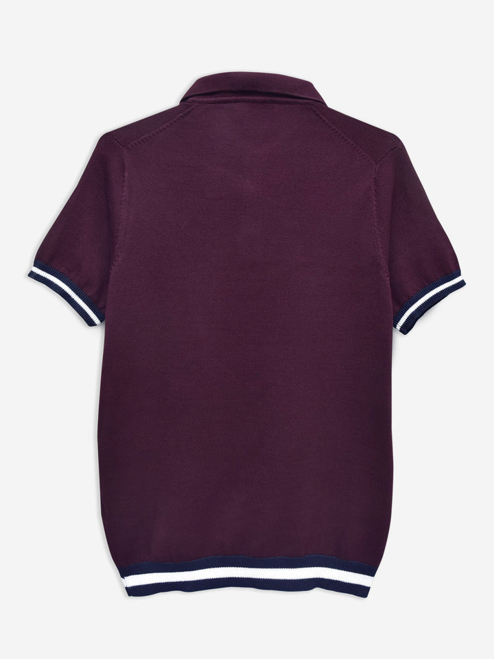 Burgundy Flat Knit Polo With Contrasting Rib Brumano Pakistan