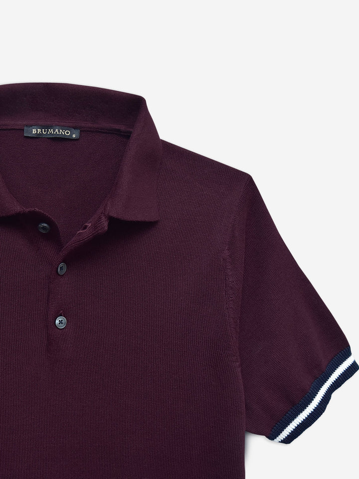 Burgundy Flat Knit Polo With Contrasting Rib Brumano Pakistan