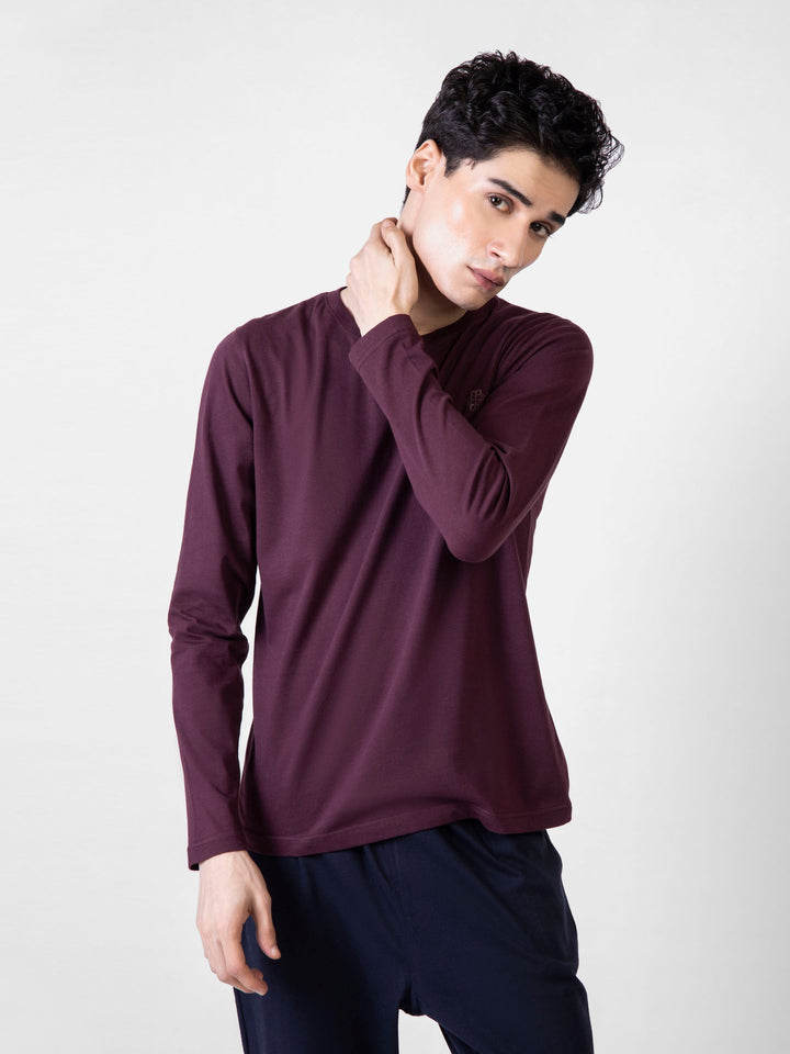 Burgundy Long Sleeve Crew Neck T-Shirt Brumano Pakistan