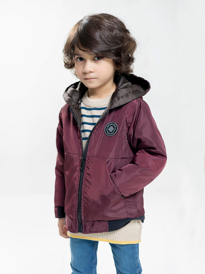 Burgundy Quilted Casual Jacket With Hoodie - Unisex Brumano Pakistan