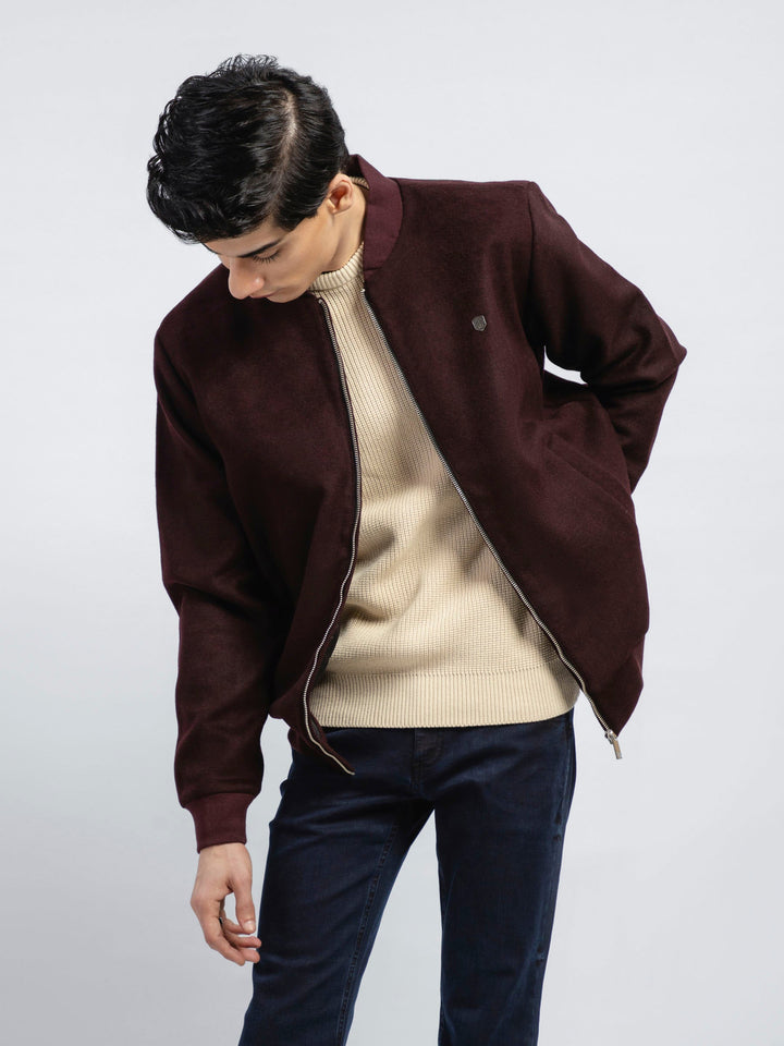 Burgundy Wool Bomber Jacket - Limited Edition Brumano Pakistan