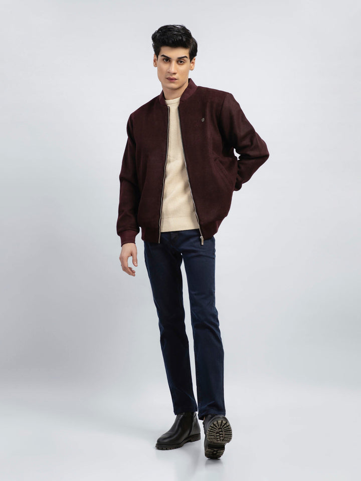 Burgundy Wool Bomber Jacket - Limited Edition Brumano Pakistan