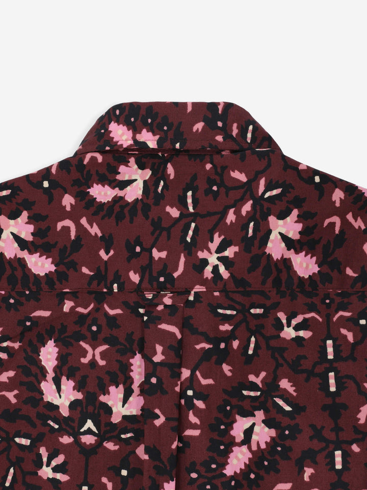 Burgundy & Black Floral Printed Short Sleeve Casual Shirt Brumano Pakistan