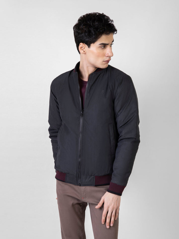 Charcoal Quilted Bomber Jacket With Contrasting Rib Brumano Pakistan