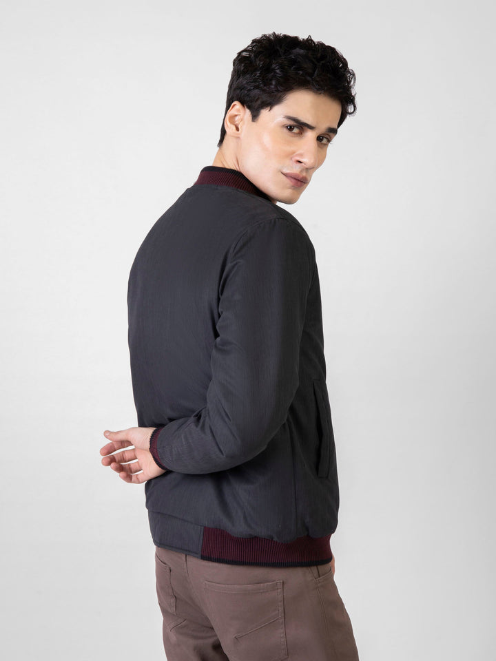 Charcoal Quilted Bomber Jacket With Contrasting Rib Brumano Pakistan