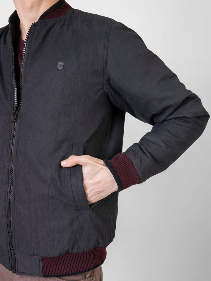 Charcoal Quilted Bomber Jacket With Contrasting Rib