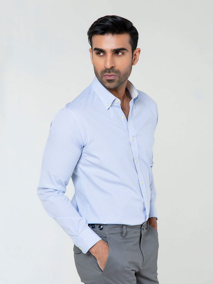 Classic Sky Blue Gingham Buttown Down Shirt Brumano Pakistan