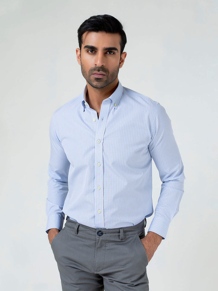 Classic Sky Blue Gingham Buttown Down Shirt Brumano Pakistan