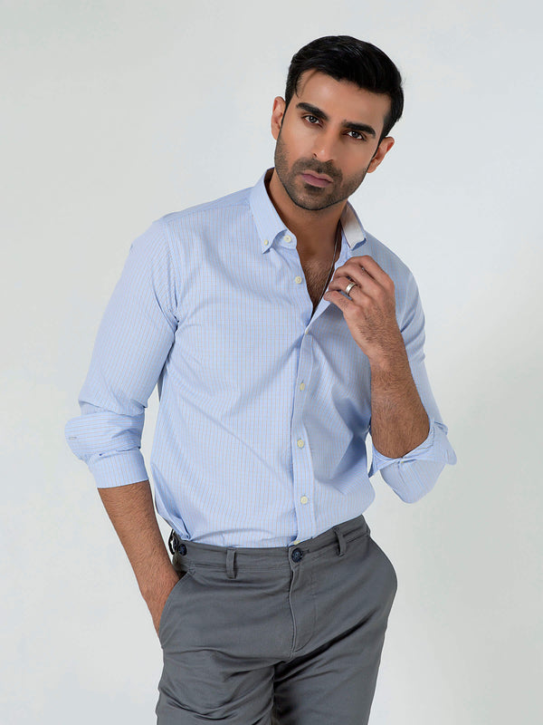 Classic Sky Blue Gingham Buttown Down Shirt Brumano Pakistan