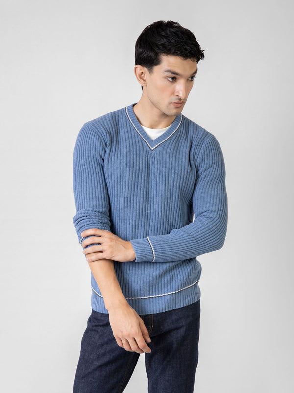 Cobalt Blue Chunky Knitted V-Neck Sweater