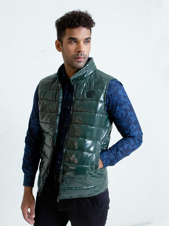 Dark Green Shiny Puffer Sleeveless Vest Brumano Pakistan