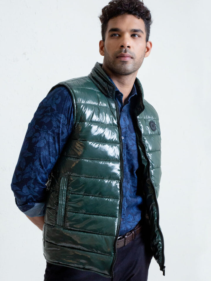 Dark Green Shiny Puffer Sleeveless Vest Brumano Pakistan