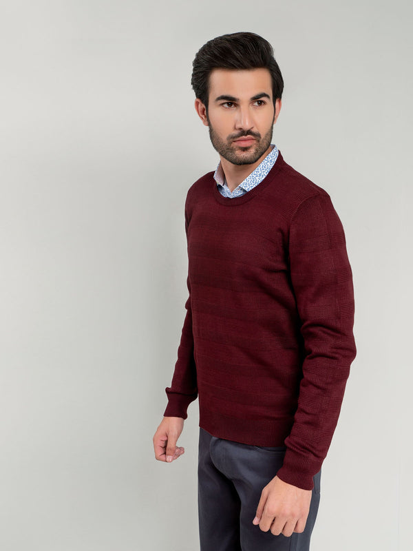 Dark Maroon Textured Crew Neck Sweater Brumano Pakistan