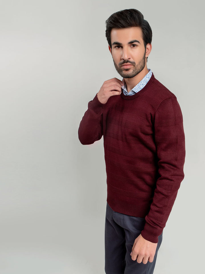 Dark Maroon Textured Crew Neck Sweater Brumano Pakistan